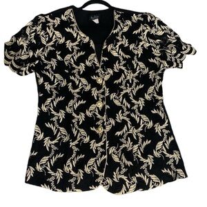 Vintage New ruby  embroidery lace metallic top  L black gold evening whimsigoth